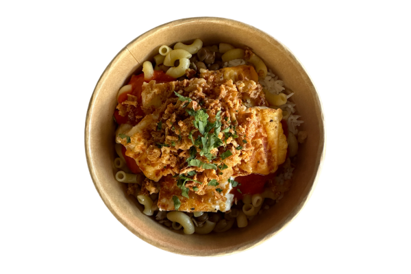 Egyptian Koshari Bowl with spiced Halloumi